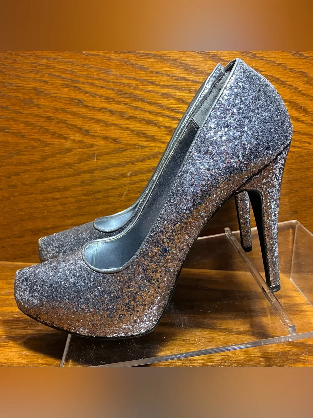 Michael Silver Glitter Platform Pumps Size 8.5